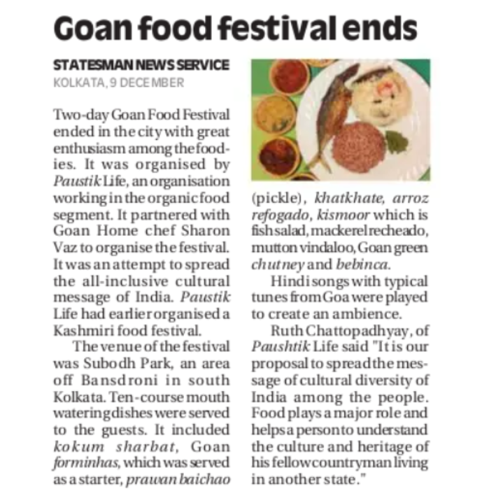 Statesmen_9th December_Goan Food Festival_Paushtik Life
